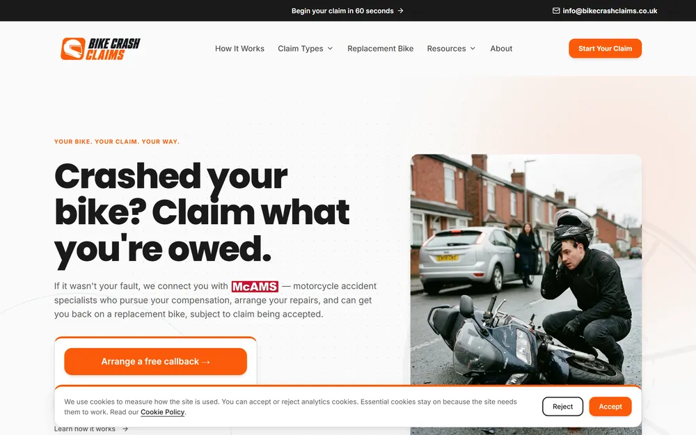 Bike Crash Claims homepage