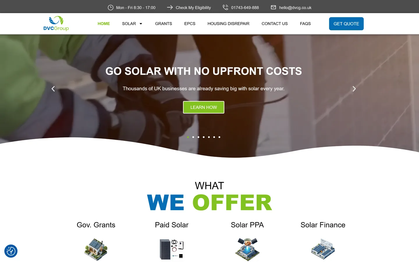 The DVC Group homepage, pitched at commercial and corporate energy buyers
