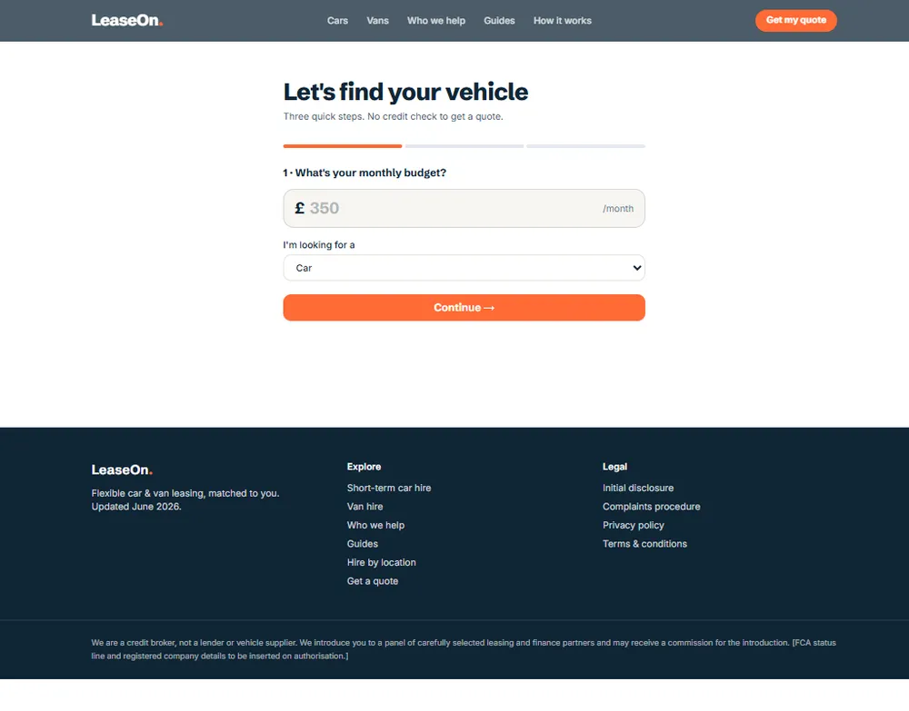 Fast Track Leasing get-my-quote enquiry funnel