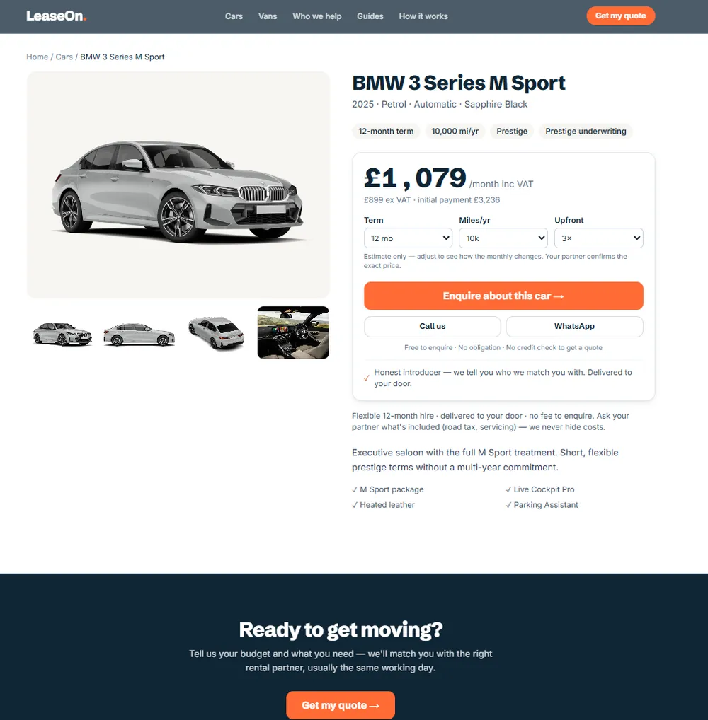 Fast Track Leasing vehicle detail page