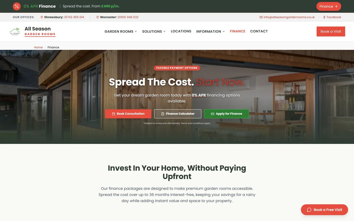 The finance page, explaining monthly payment options