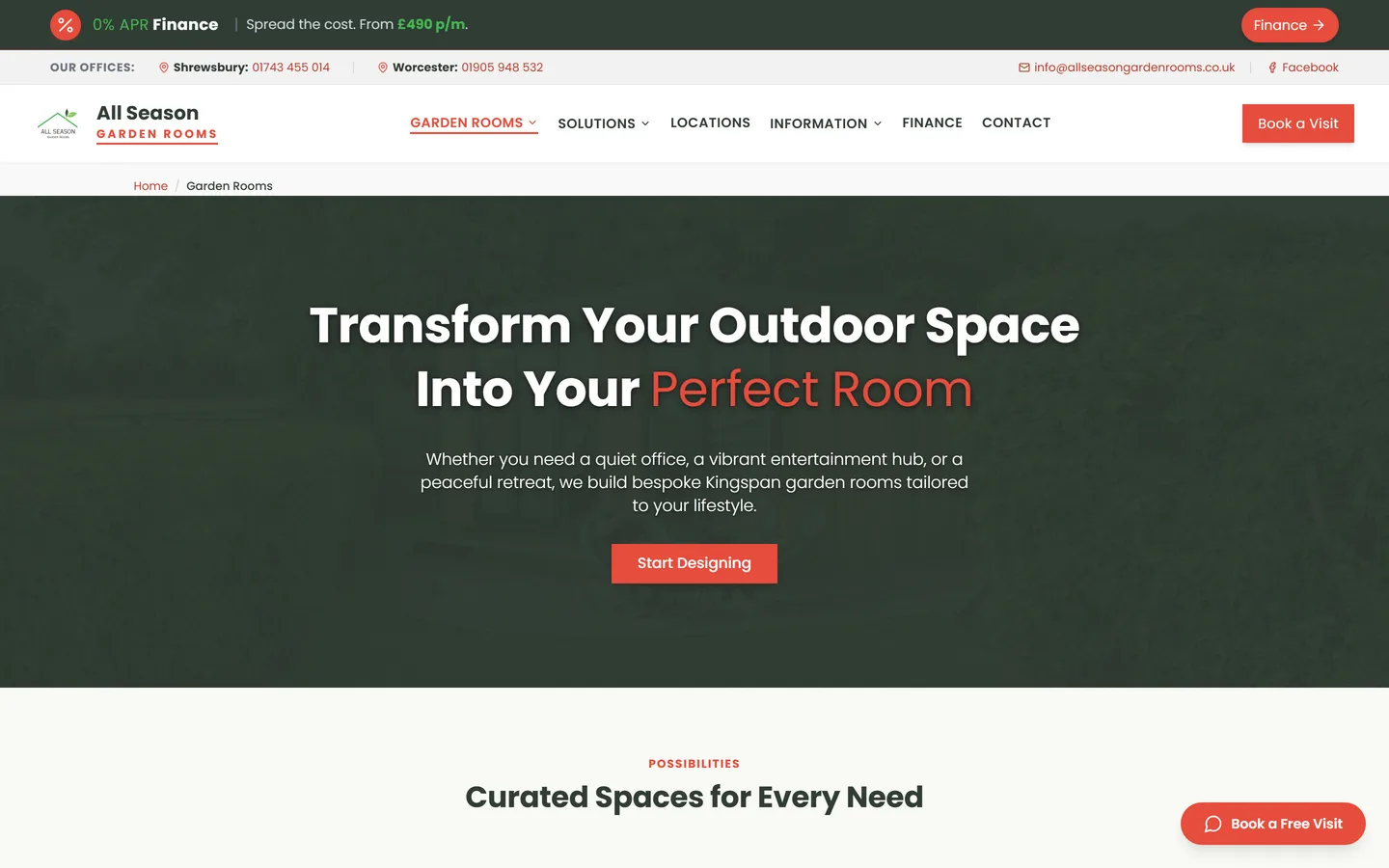 The garden rooms range page, showing the full set of models