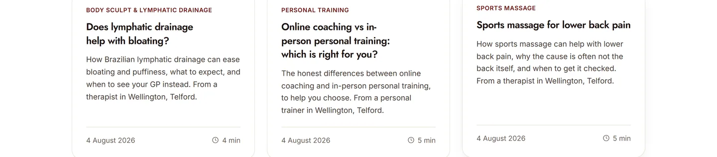 Blog articles answering common client questions about massage, recovery and training