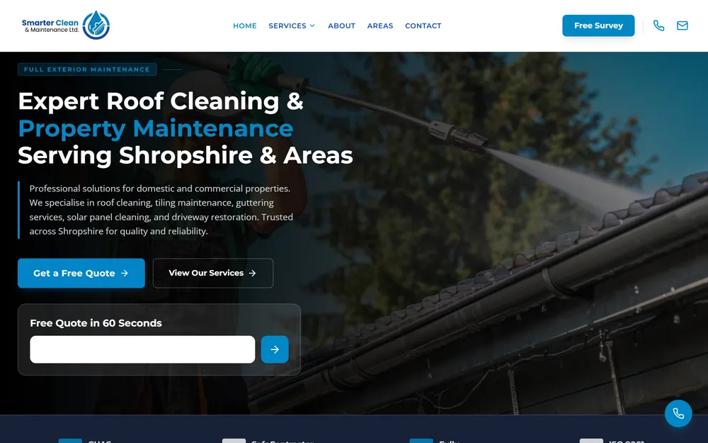 Smarter Clean homepage with instant-quote form