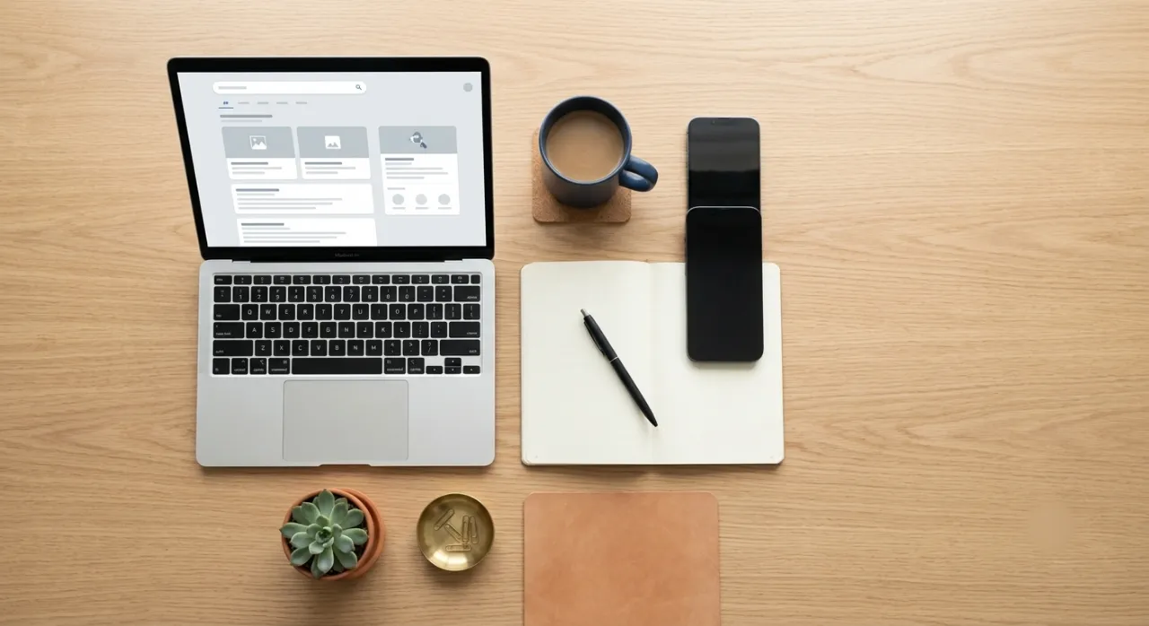 Laptop showing a clean, well-structured website on a tidy desk, set up for local SEO work