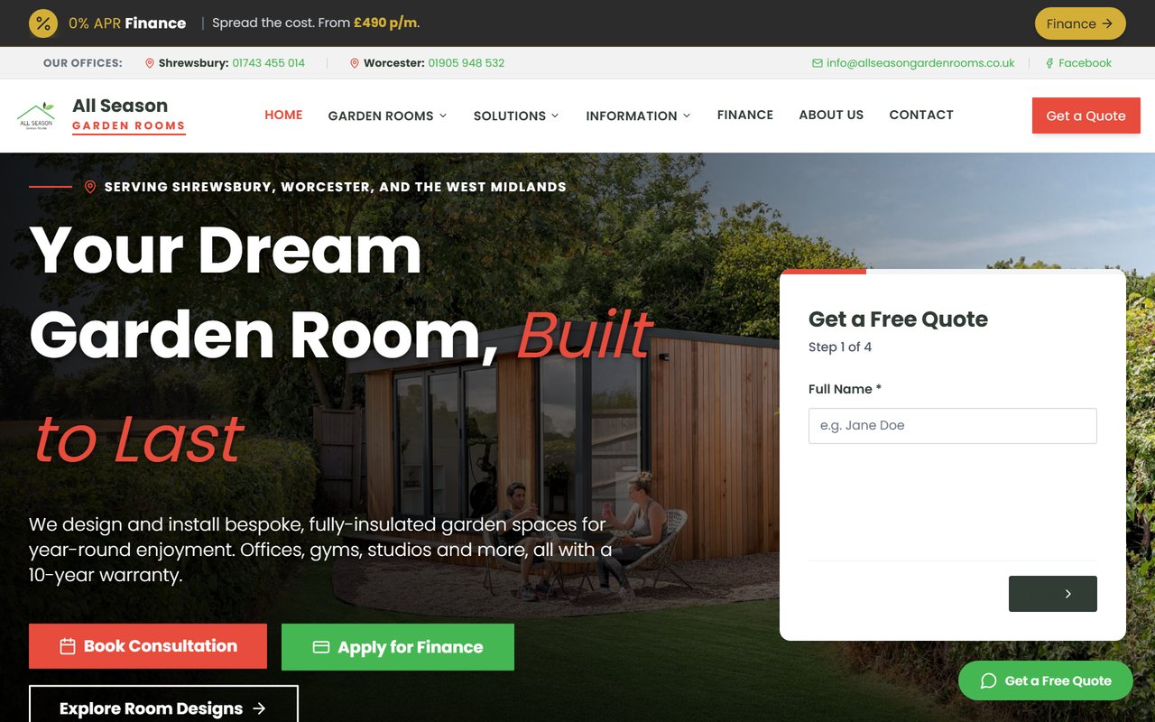 All Season Garden Rooms website, built by HDC Consultancy