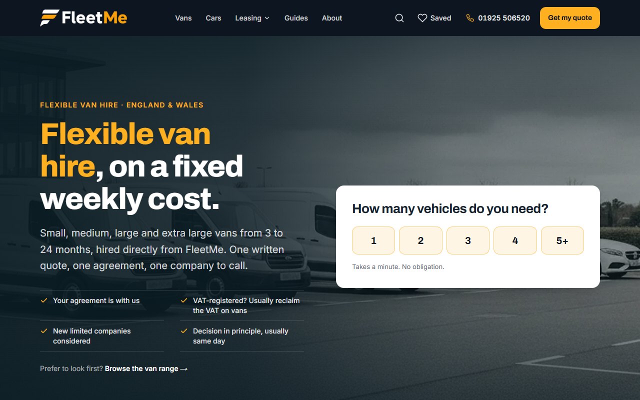 FleetMe website, designed and built by HDC Consultancy