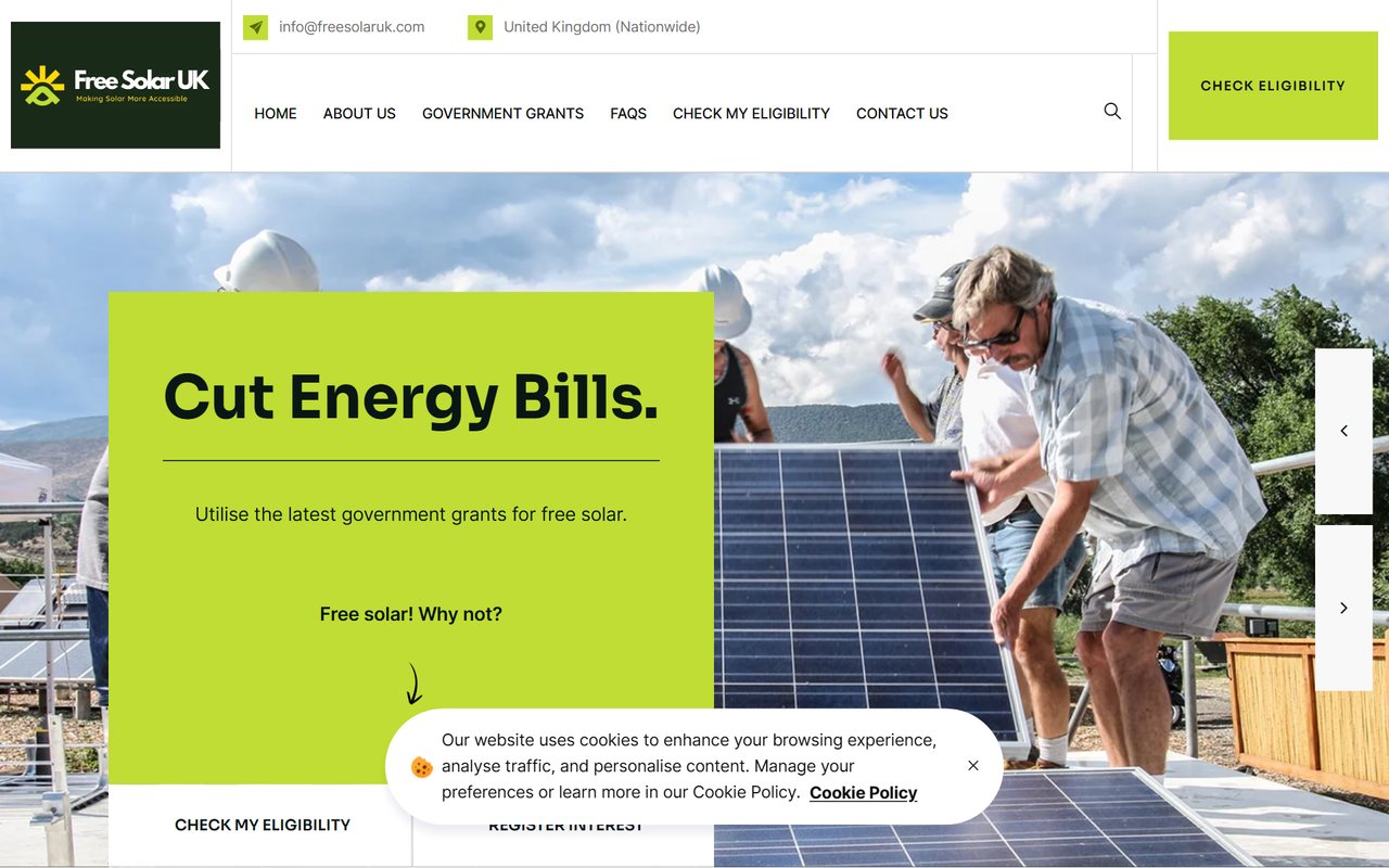 Free Solar UK website, designed and built by HDC Consultancy