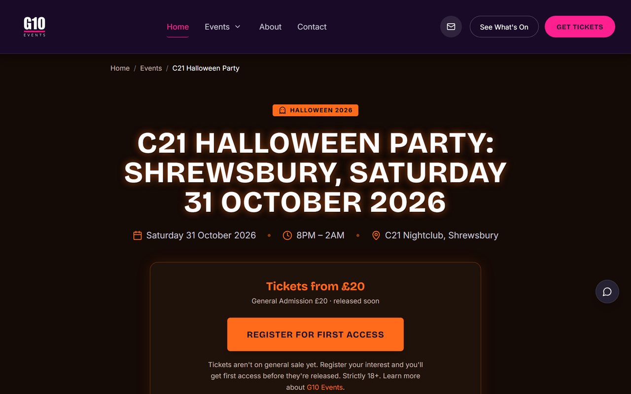 G10 Events website, designed and built by HDC Consultancy