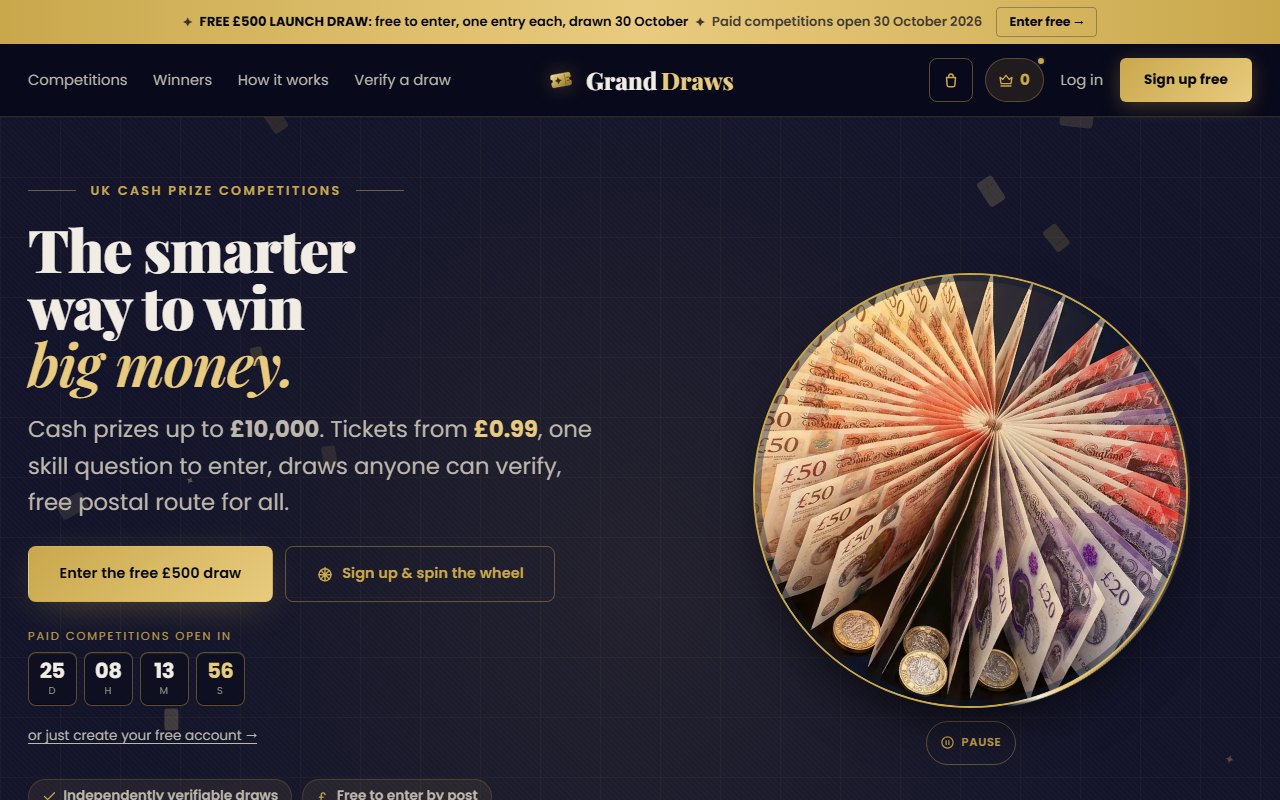 Grand Draws website, designed and built by HDC Consultancy