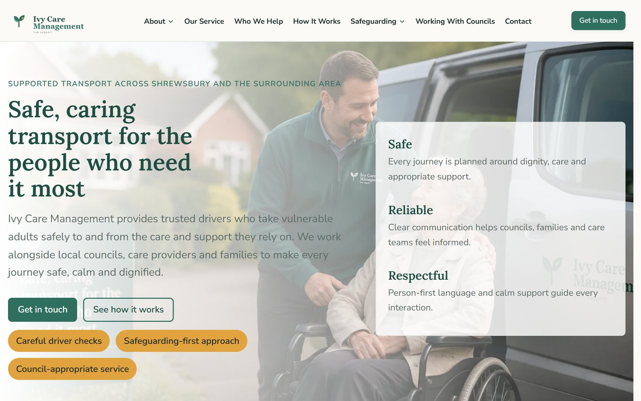 Ivy Care Management website, designed and built by HDC Consultancy