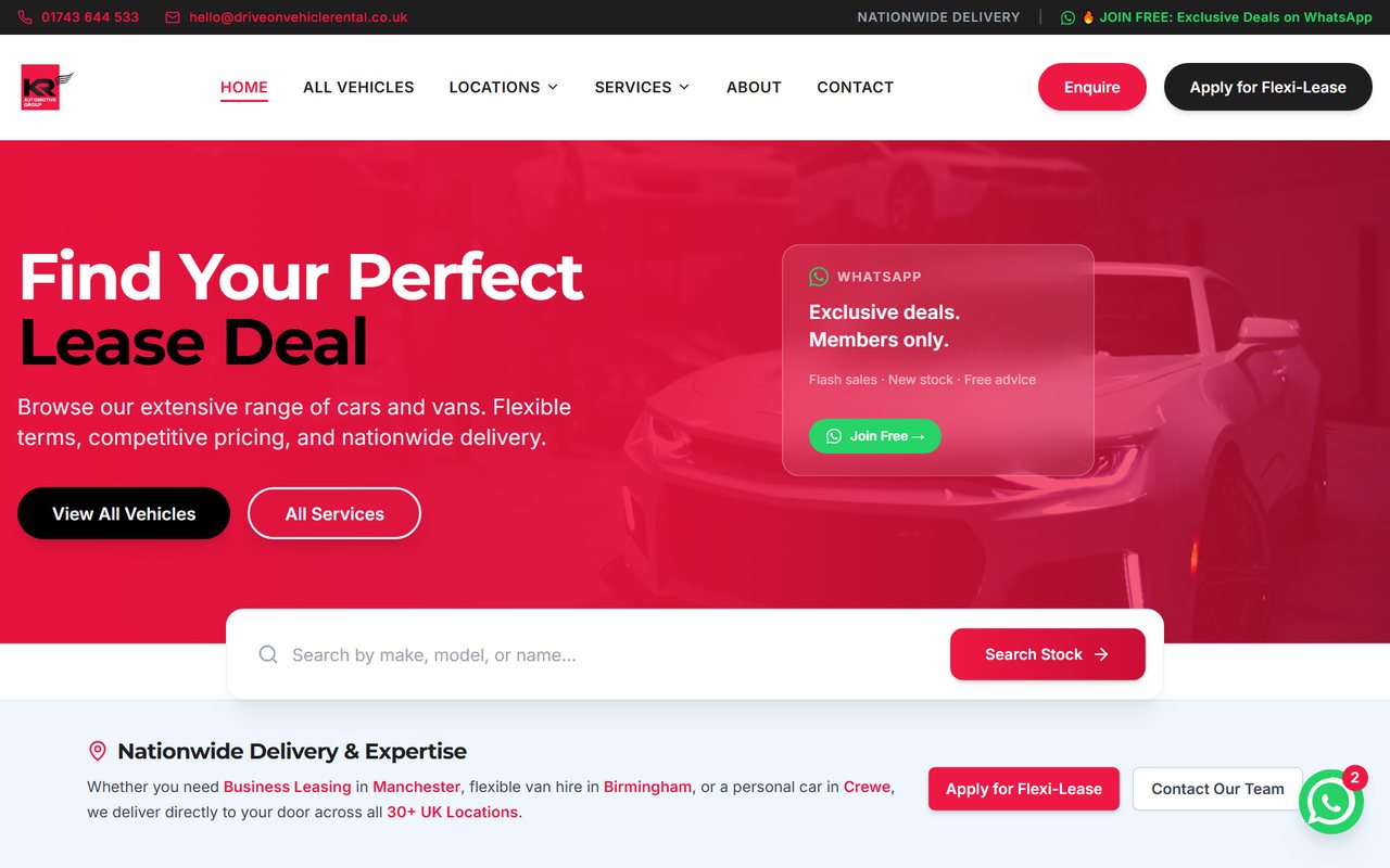 KR Automotive Group website, designed and built by HDC Consultancy