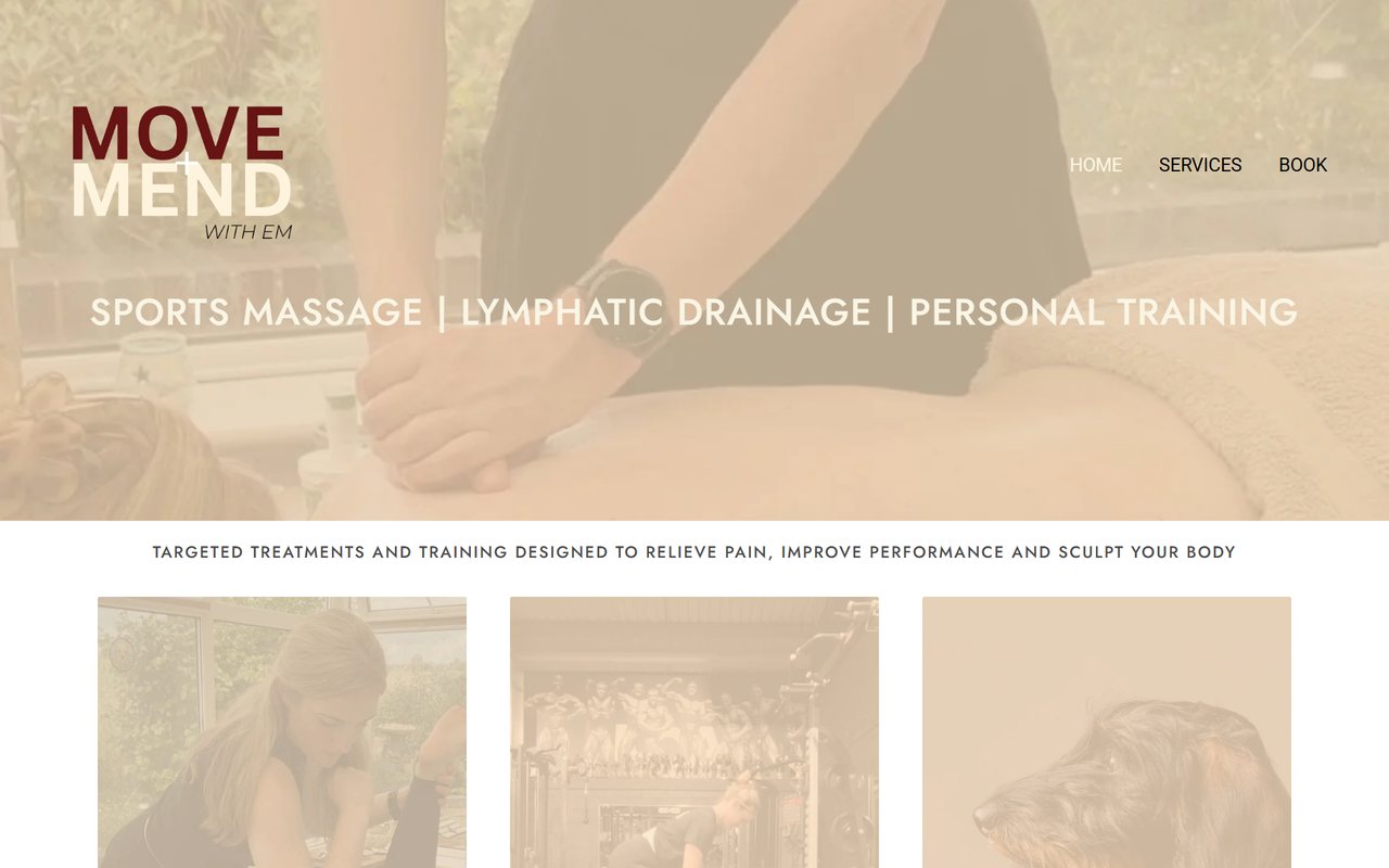 Move & Mend With Em website, designed and built by HDC Consultancy