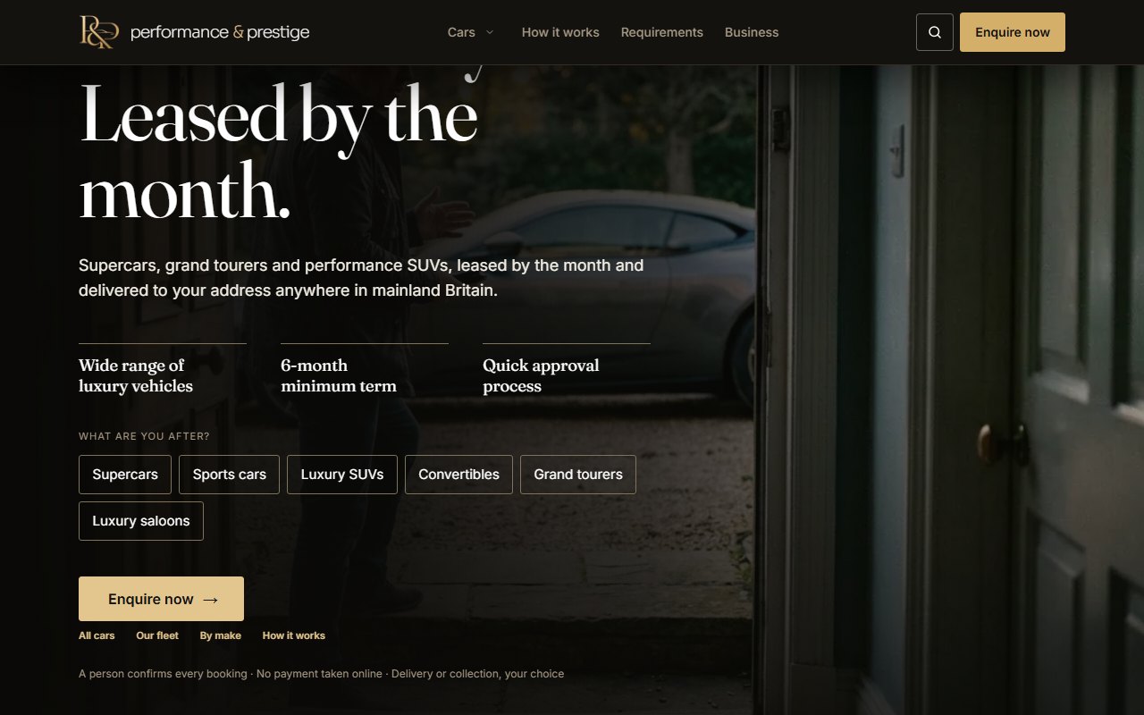 Performance & Prestige website, designed and built by HDC Consultancy