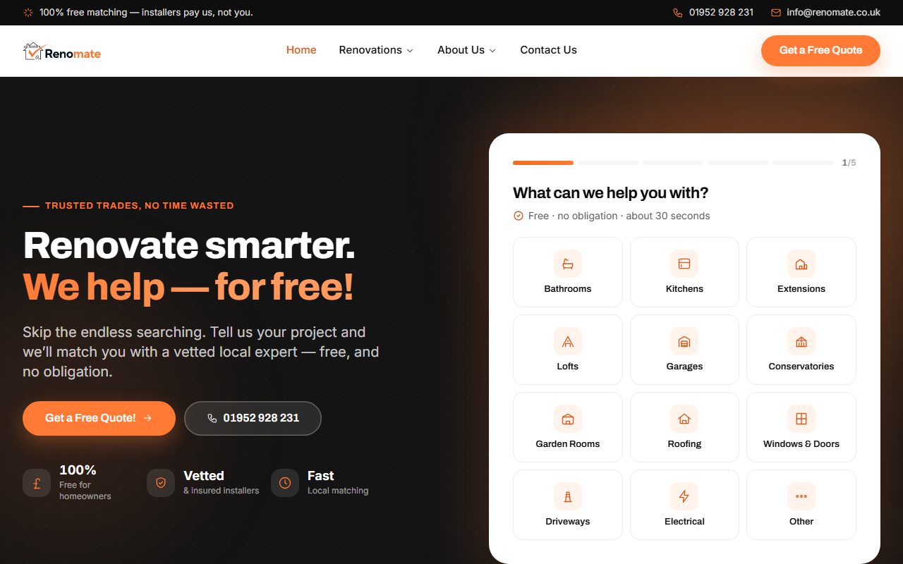 Renomate website, designed and built by HDC Consultancy