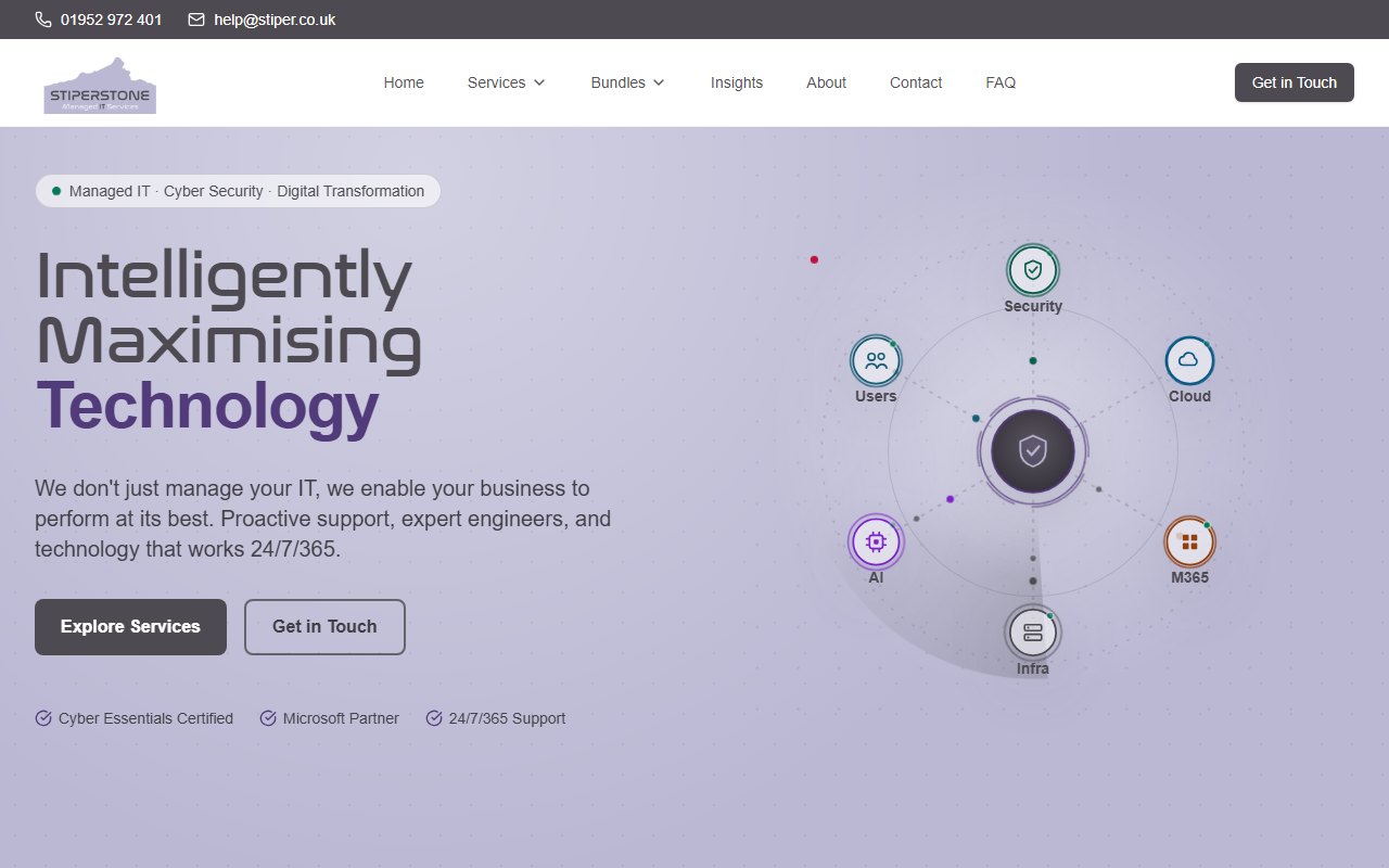 Stiperstone Managed Service website, designed and built by HDC Consultancy