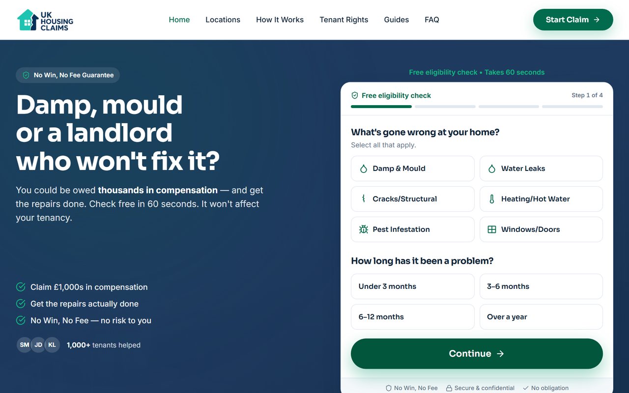 UK Housing Claims website, designed and built by HDC Consultancy