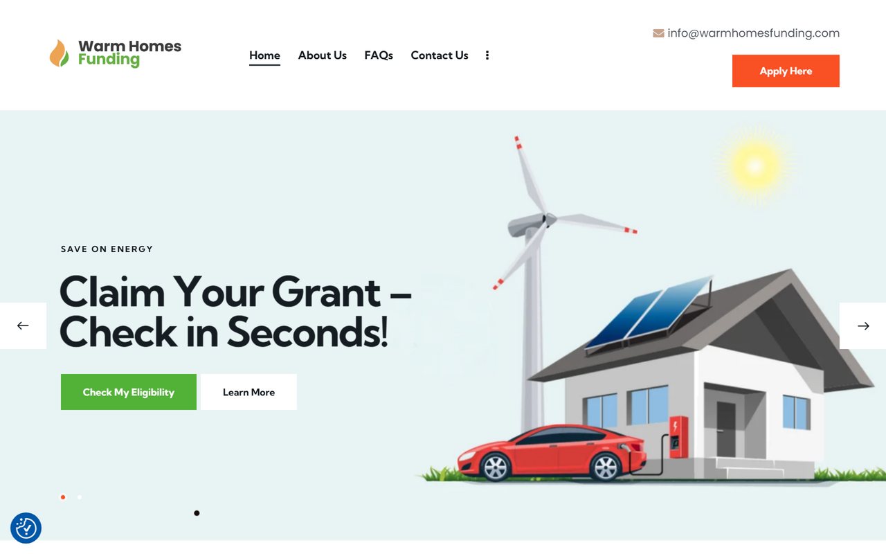 Warm Homes Funding website, designed and built by HDC Consultancy